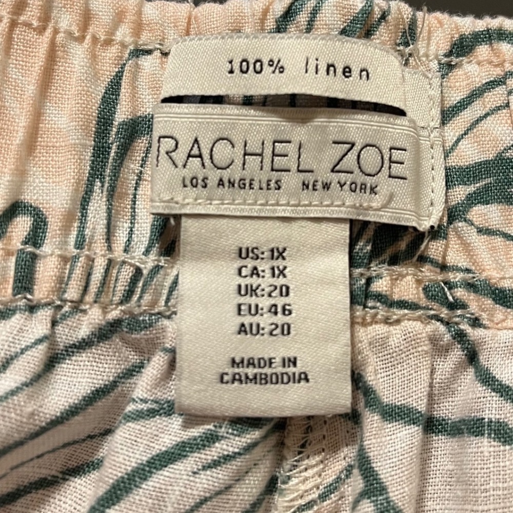 Rachel Zoe 100% Linen Tropical Palm Leaf Wide Leg Pants Peach Green Plus 1X - Picture 4 of 9